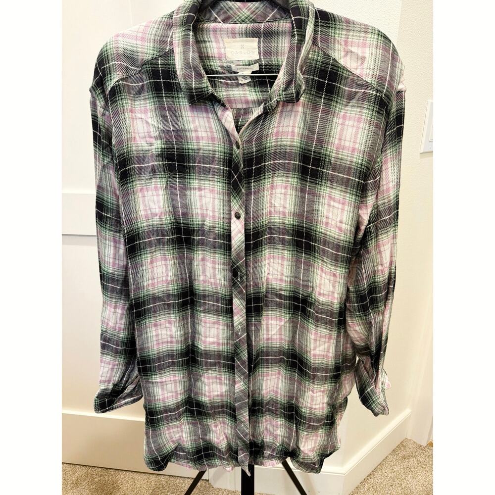 Caslon Purple & Green Plaid Lightweight Boyfriend Fit Button-Down Shirt